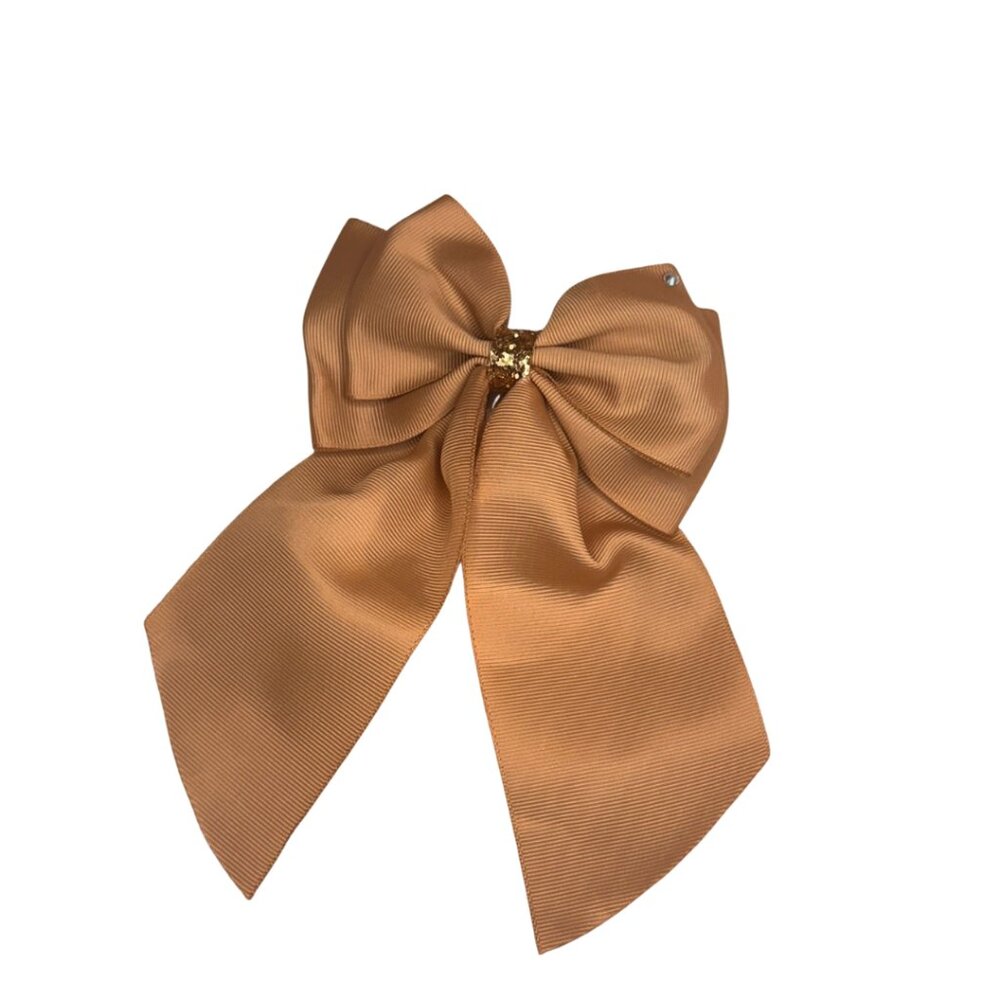 Elegant Gold Satin Hair Bow with Glitter Accent
